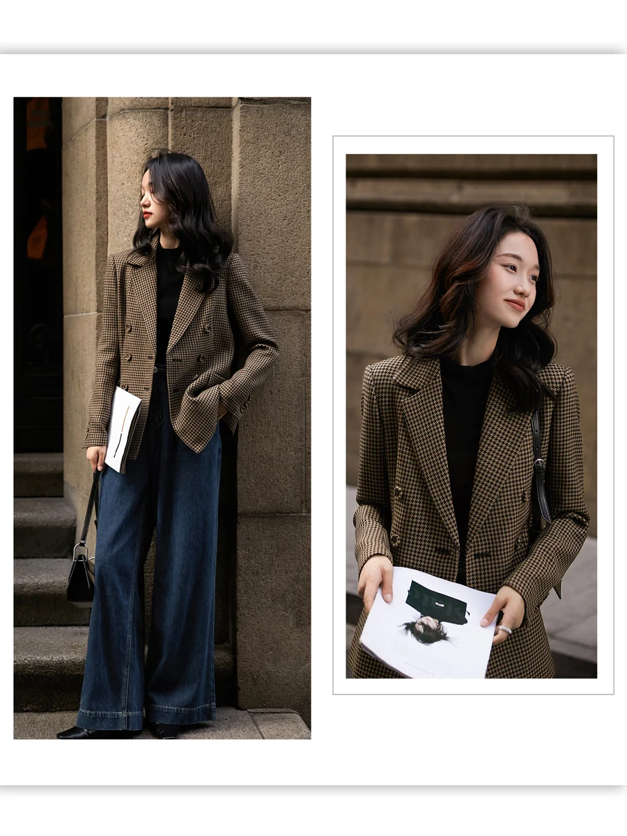 Xiaoxiaohan Pavilion осенне-зимний акцент флисовая верхняя одежда с узором гусиные лапки