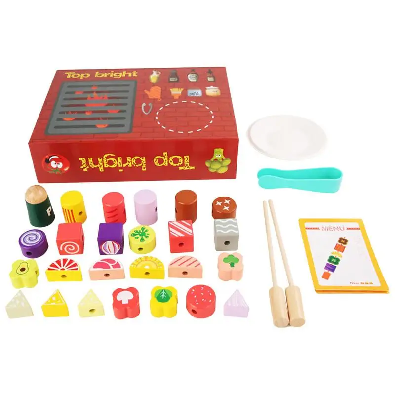 

Игрушечный гриль, Забавный набор гриля для детей, ролевые игры, аксессуары для приготовления пищи, деревянная игрушка для барбекю, подарок на день рождения, уличные игрушки для