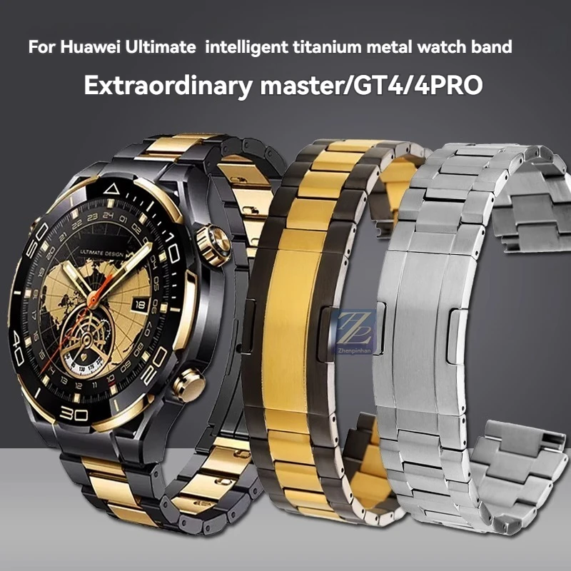 Фото Браслет из титана для Huawei WATCH GT4 Ultimate Master GT4 PRO, черный Золотистый металлический браслет с цепочкой для часов, 22 мм №1