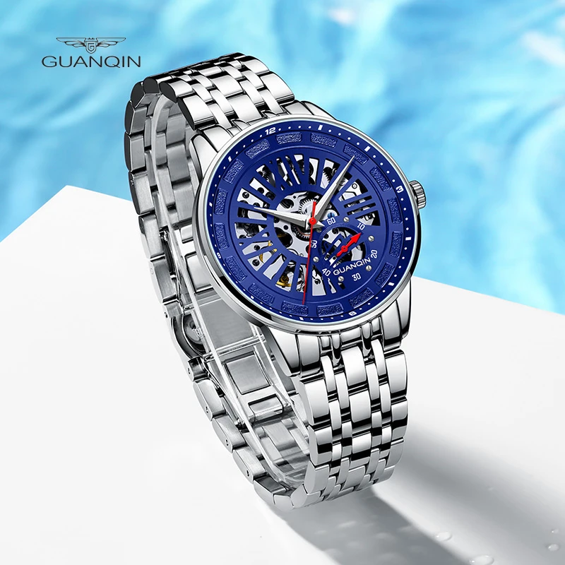 Enlarge GUANQIN 2022 Luxury Automatic Mechanical Chronograph 40mm Dial Skeleton Men's Watch Fashion Waterproof Clock Relogio Masculino
