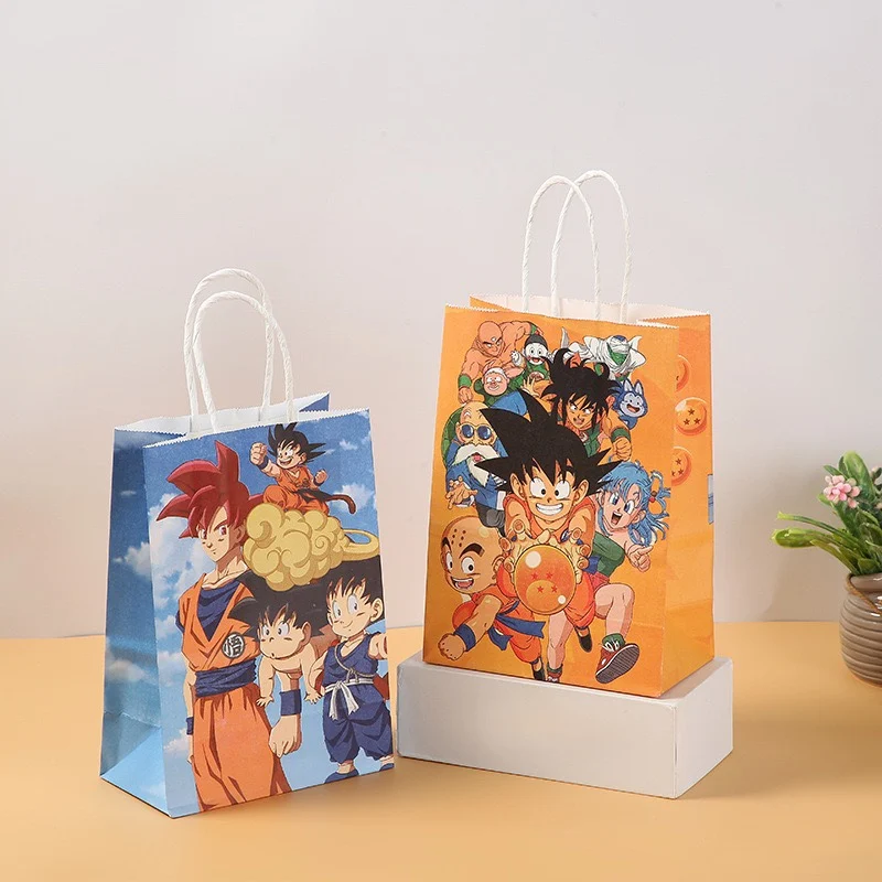 12pcs Dragon Ball Goku Paper Gift Bag Anime Candy Cookies Kraft Bags Kids Shower Party Supplies Bags Cake Boxes Packaging