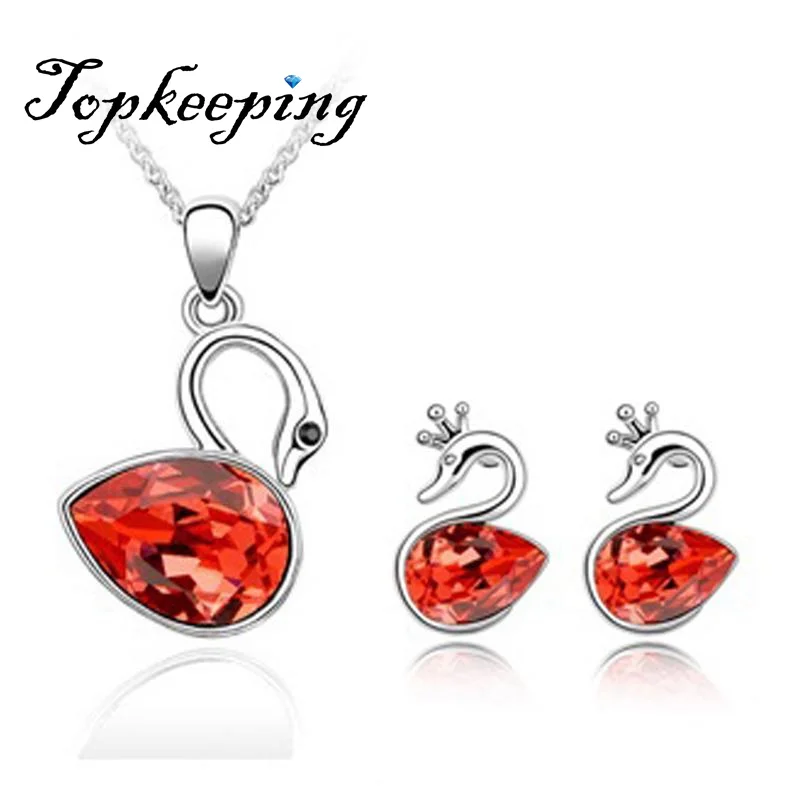 

LE Moda Joyas Mujer Jewelry Sets Lady Colorfull Swan Pendant Necklace Stud Earrings