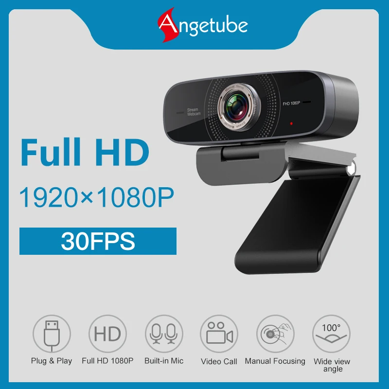 USB-веб-камера Angetube MF826 1080P HD с углом обзора 100 ° и микрофоном