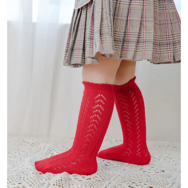 

Носки для маленьких девочек, летние дышащие сетчатые хлопковые длинные носки принцессы до колена, открытые носки в испанском стиле для фотографий