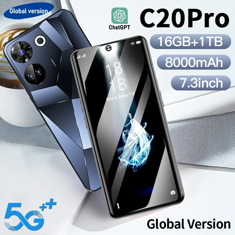 

Новинка 2023, смартфон C20pro, 16 ГБ + 1 ТБ, сотовые телефоны с экраном 7,3 дюйма hd, сотовый телефон