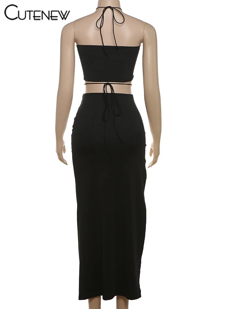 Комплект Cutenew женский из 2 предметов бандажный пикантный топ с лямкой на шее и