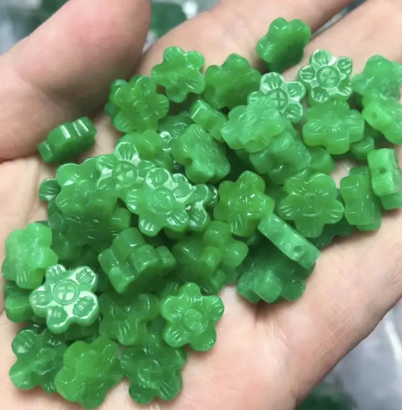 

5pc Natural A Green Jade Carving Plum Blossom Beads 12mm Diy Bracelet Bangle Charm Jewellery Accessories Amulet Gifts Women Men