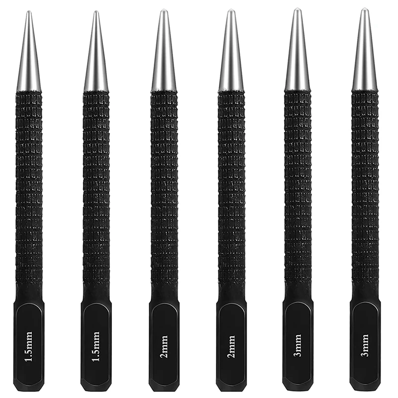 

6 Pcs Automatic Grain Center Punch Tool,Center Hole Punch Tool Impact Punch Tools For Metal Wood Glass (1.5 / 2 / 3 Mm)