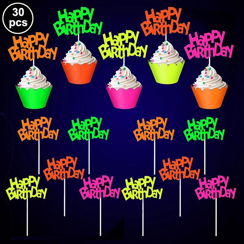 

30 шт., светящиеся неоновые топперы для капкейков