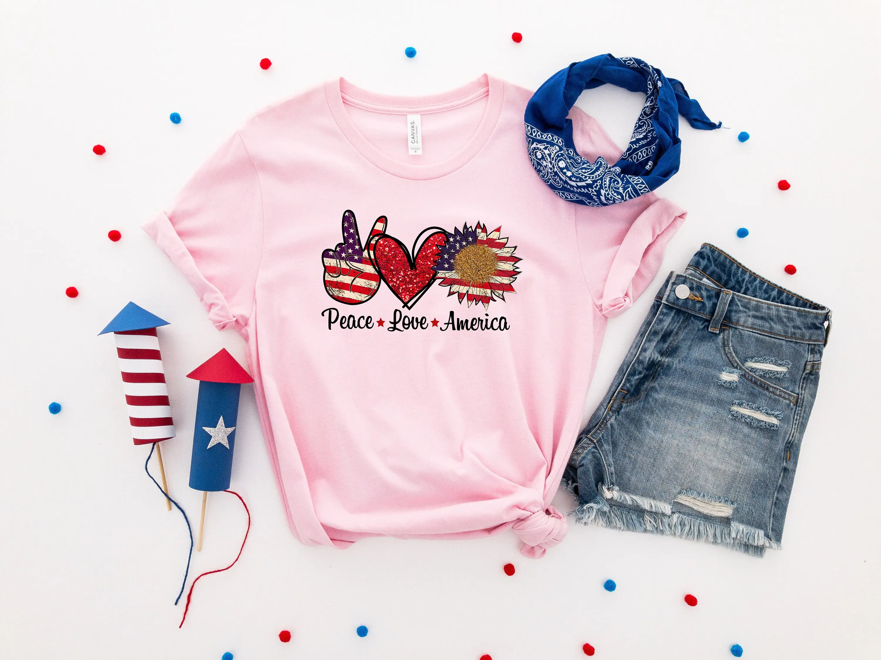 Футболка Peace Love America 4 июля Fourt Americana Ретро США Независимость