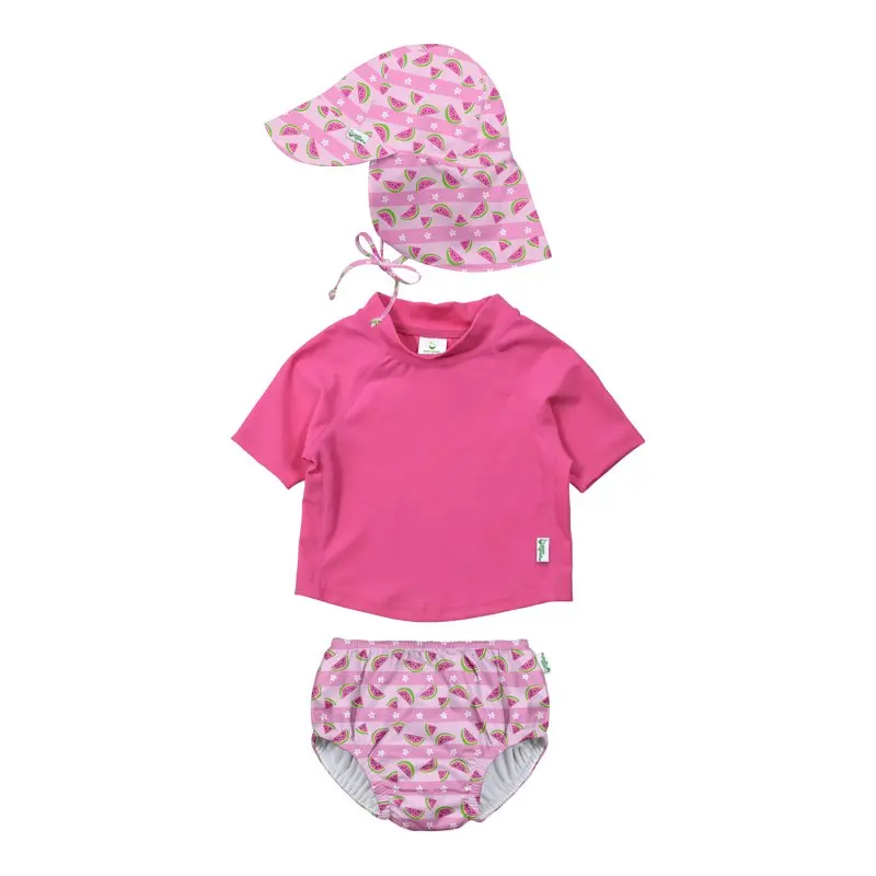 

Baby and Toddler Girl Reusable Swim Diaper & Rashguard Set with Flap Sun Protection Hat, Sizes 6M-3T