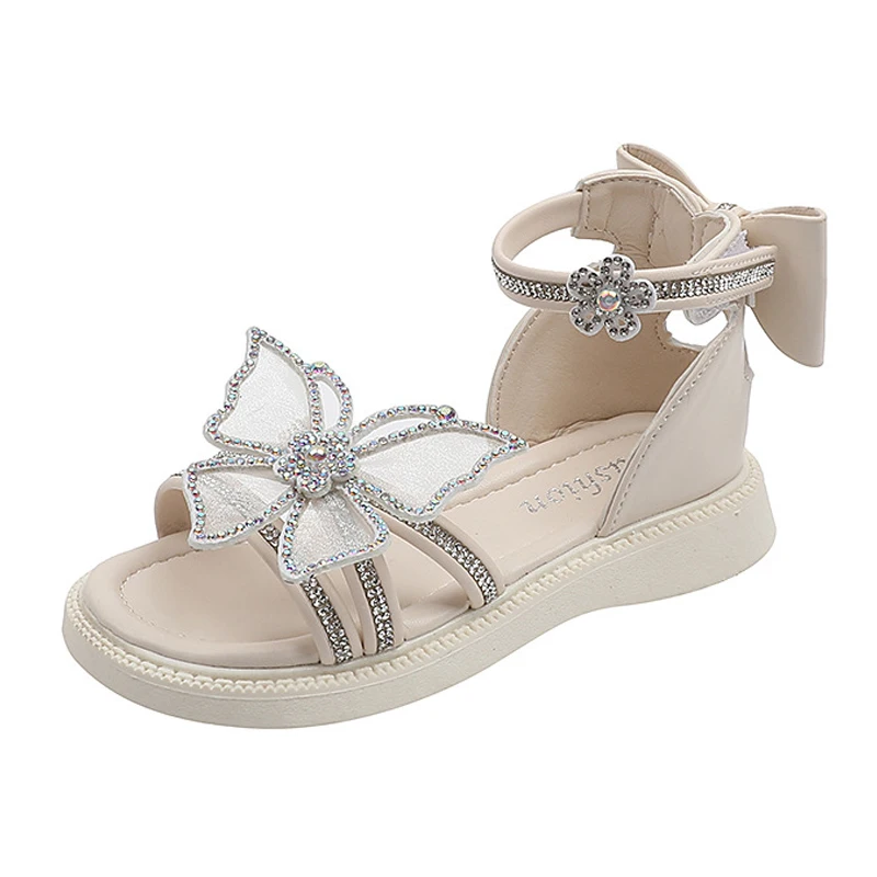

Girls Sandals Summer Children Beach Sandals Kids Sandals Bow-knot Rhinestone Princess Shoes Soft-soled Non-slip Student Shoes