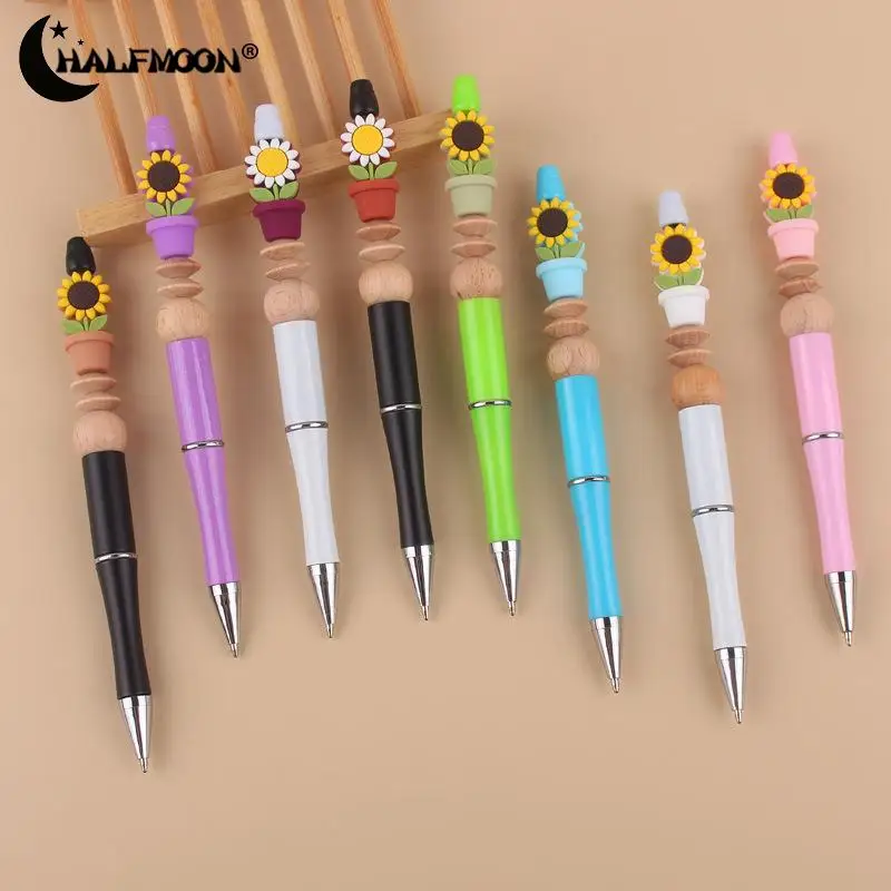 

1Pcs Cute Creative Ballpoint Pen Cartoon Sunflower Silicone Beaded Writing Pens Teacher Students Work Study Multifunctional Pen