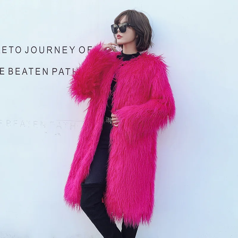 Women's imitation fur long fur coat personality coat