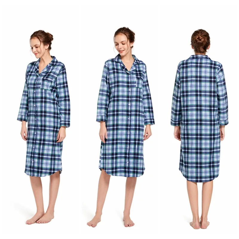 Ночное платье разных цветов для женщин рубашка средней длины в клетку одежда сна