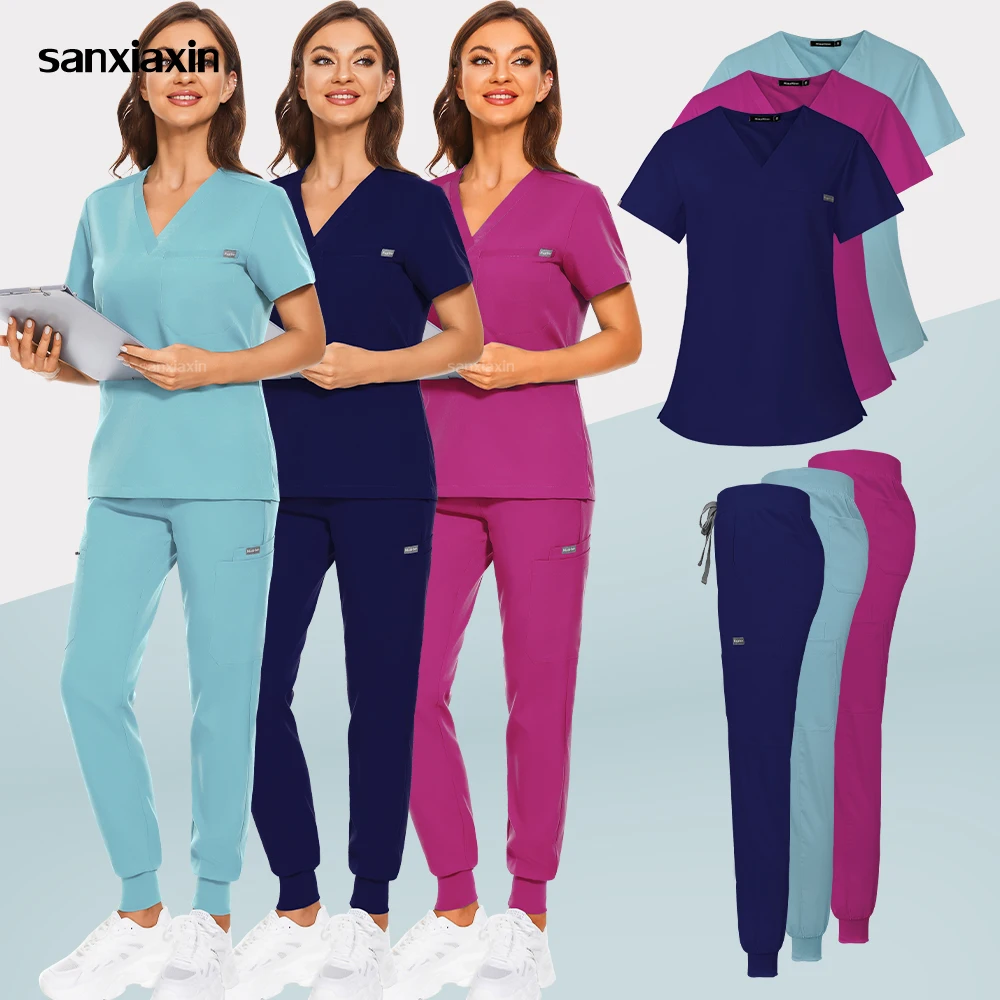 

Высококачественные эластичные штаны, топы и штаны, униформа медсестры с V-образным вырезом, рабочая одежда, джоггеры, брюки, комбинезоны для дантиста, медицинские скрабы, набор