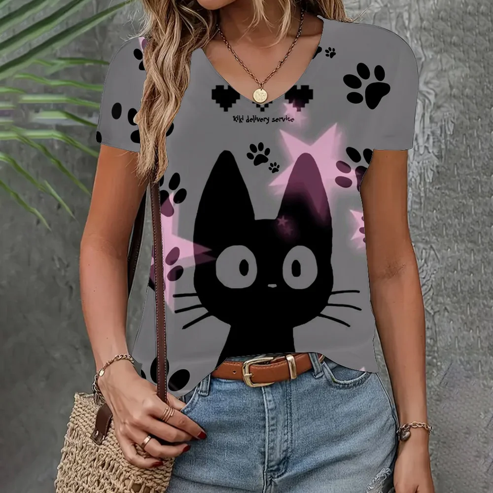 Женская футболка с коротким рукавом и принтом кота