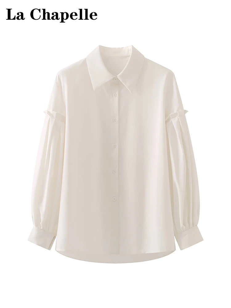 La Chabell Pleated Lantern Sleeve White Shirt Women Autumn New Design Sense Loose Slimming Chic Top