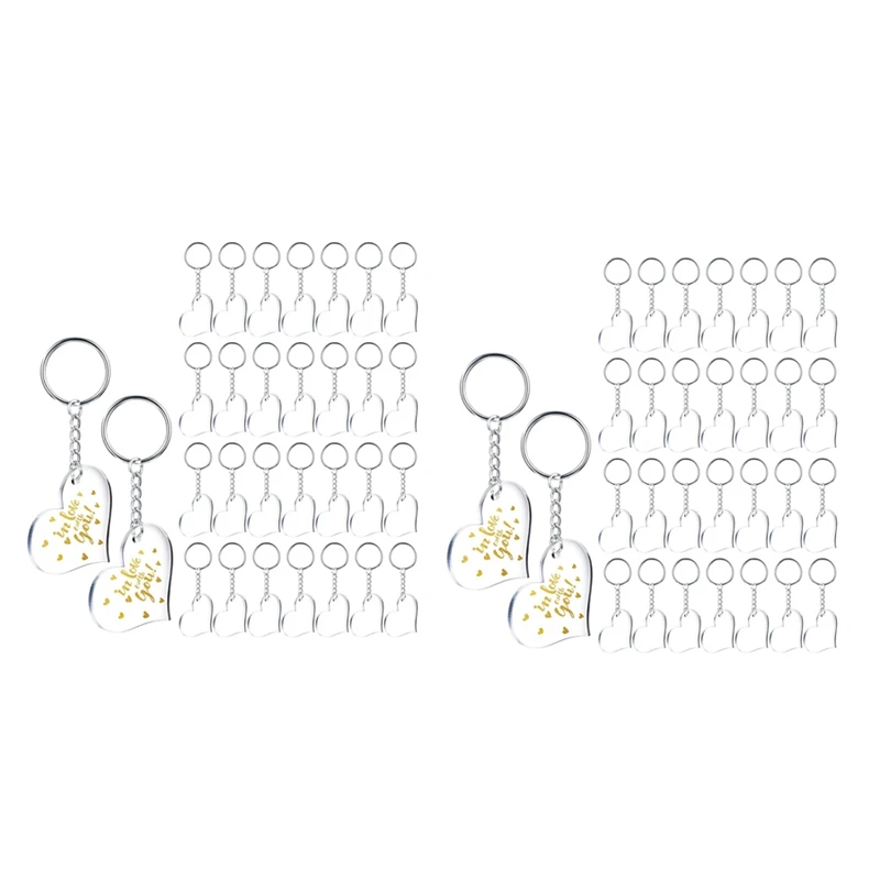 

60 Blanks Clear Acrylic Blanks Heart Shape Plain Acrylic And 60 Pieces Key Chain Metal Key Rings For DIY Projects Crafts