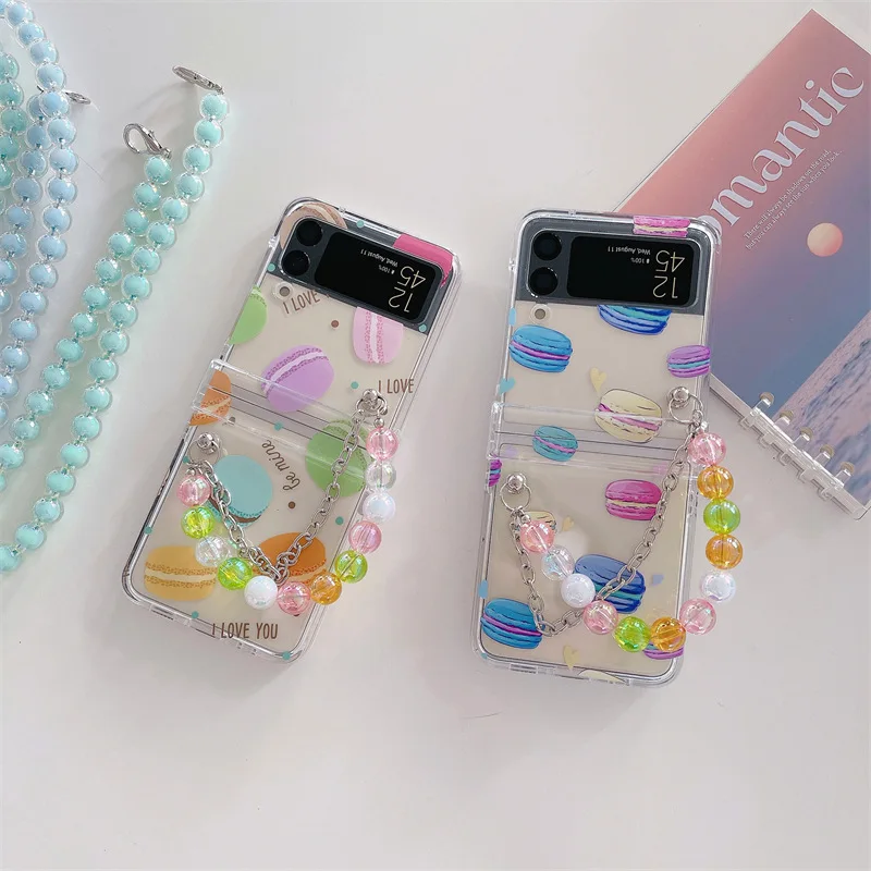 

Cartoon Macaron Chains Phone Case for Samsung Galaxy Z Flip 3 Z Flip 4 Hard Back Cover for ZFlip3 ZFlip4 Case Protective Shell