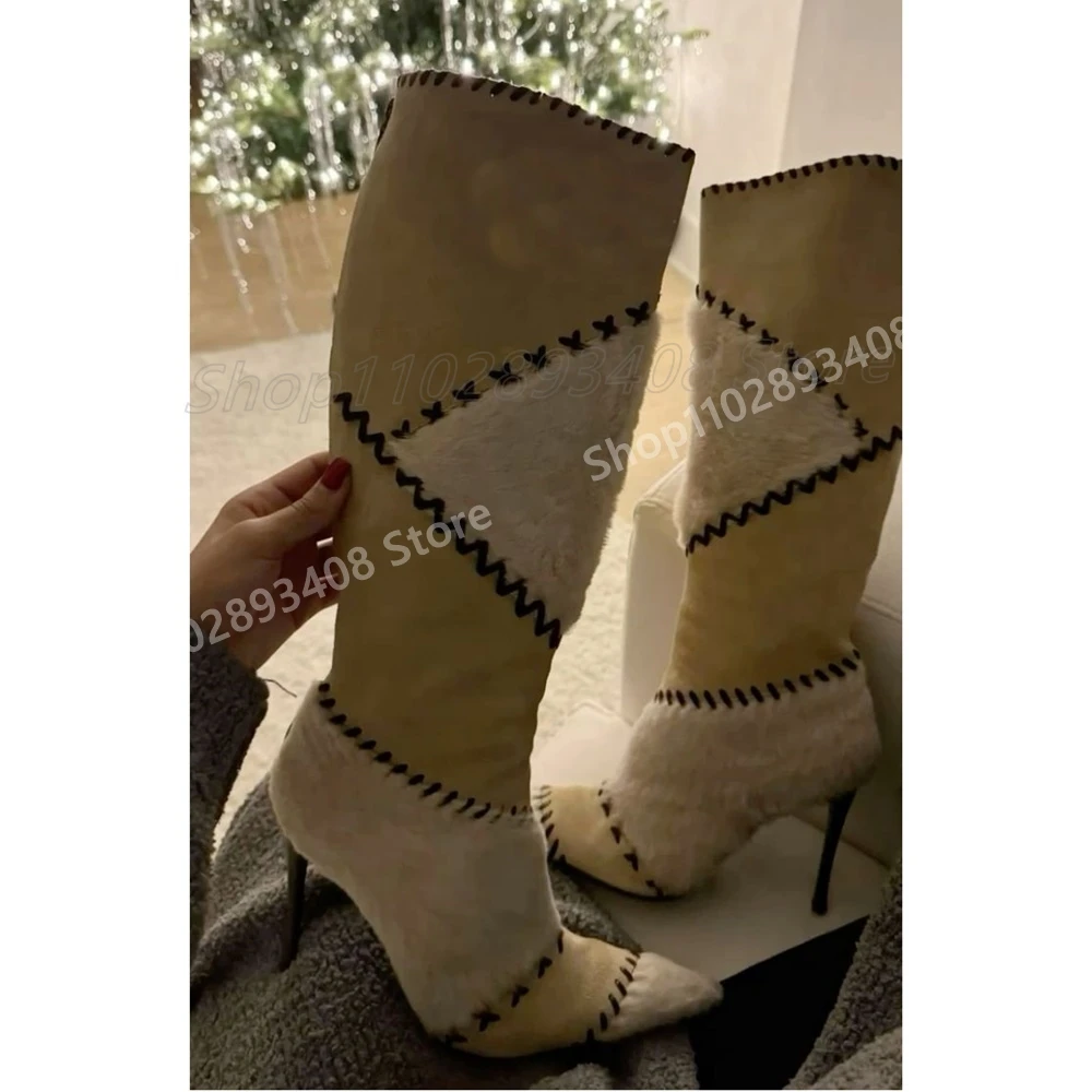 Разноцветные замшевые сапоги до середины икры с ремешками модная пикантная