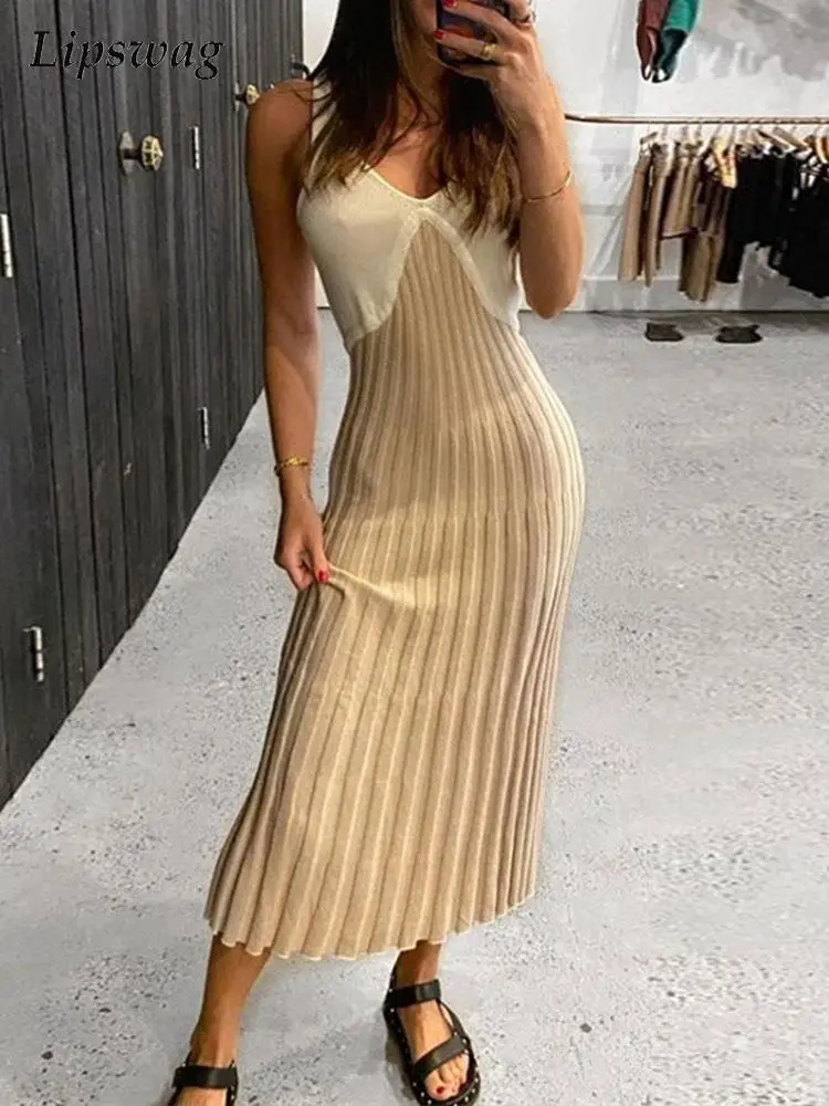 

Платье женское трикотажное в рубчик, элегантное приталенное длинное модное Клубное с V-образным вырезом, с винтажным пэчворком, без рукавов,...