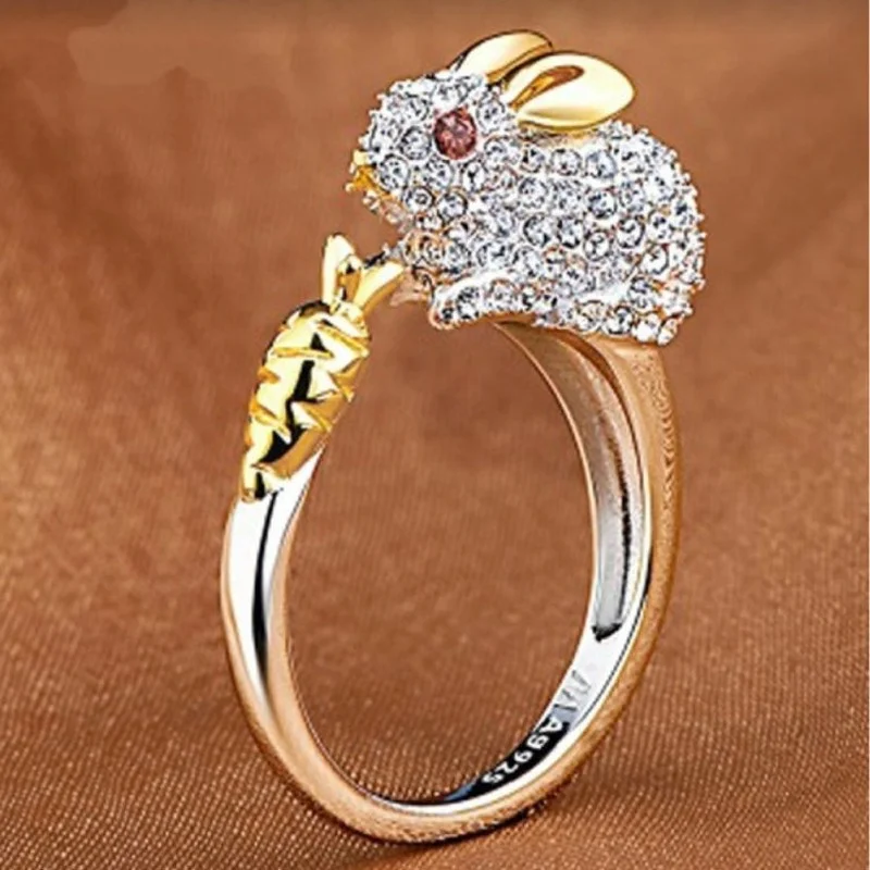 Zodiac rabbit open ring European and American fashion men and women inlaid with fine diamond ring