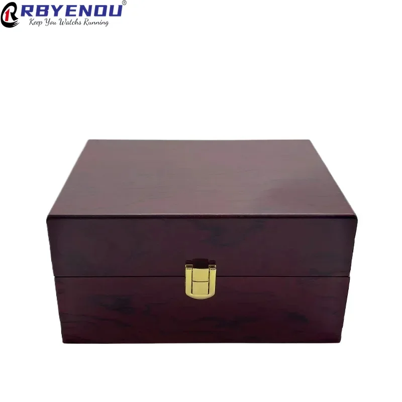 Фото Подарочная коробка для часов OEM класса люкс, органайзер для хранения, с отделкой под рояльное дерево, пылезащитная, деревянная, с возможностью нанесения логотипа №1