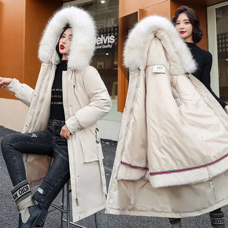 2022 New Winter Jacket Women's Parkas Thick Warm Fur Lining Long Parka Female Hooded Fleece Padded Women's Coat M-3XL
