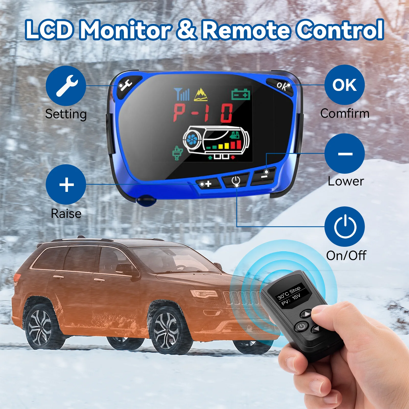 5KW/8KW Воздухонагреватель 12V Парковочный обогреватель Красный корпус ЖК-дисплей