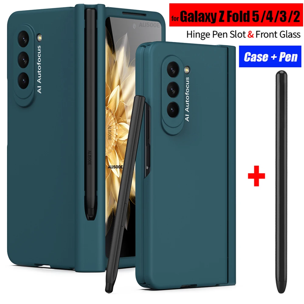 Z Fold 5 Case with Touch Pen for Samsung Galaxy Z Fold 5 4 3 2 5G Case Hinge Pen Slot Front Screen Glass Protect Capa Cover