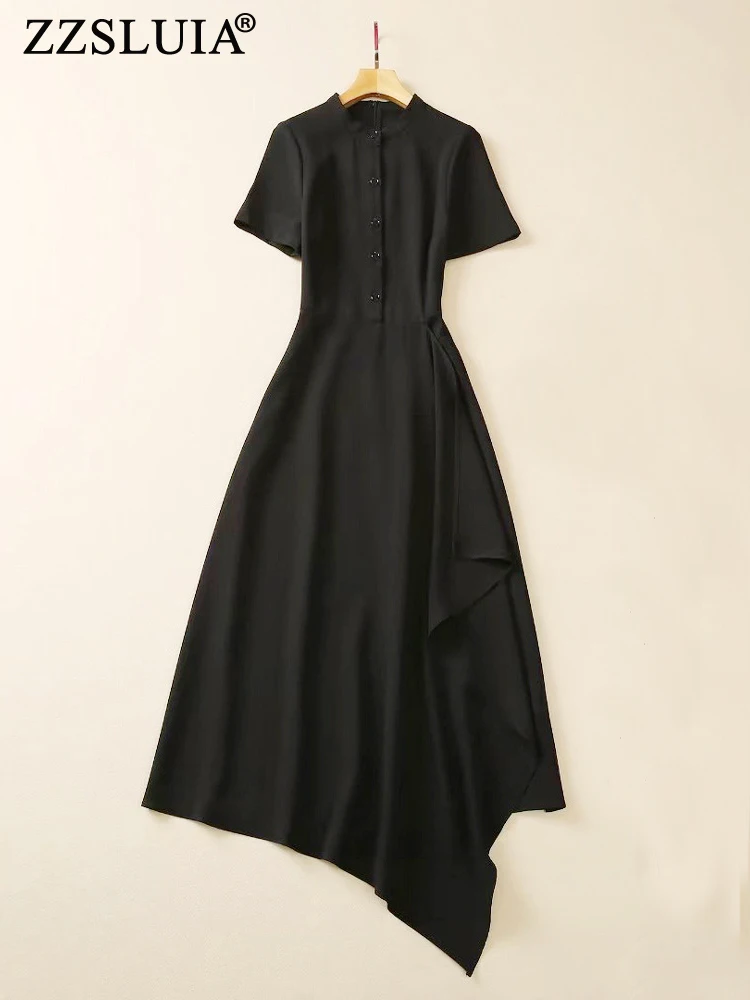 

ZZSLUIA Elegant Dresses For Women Solid Color Ruffles Ruched Designer Slim Irregular Dress Fashion Short Sleeve France Dresses