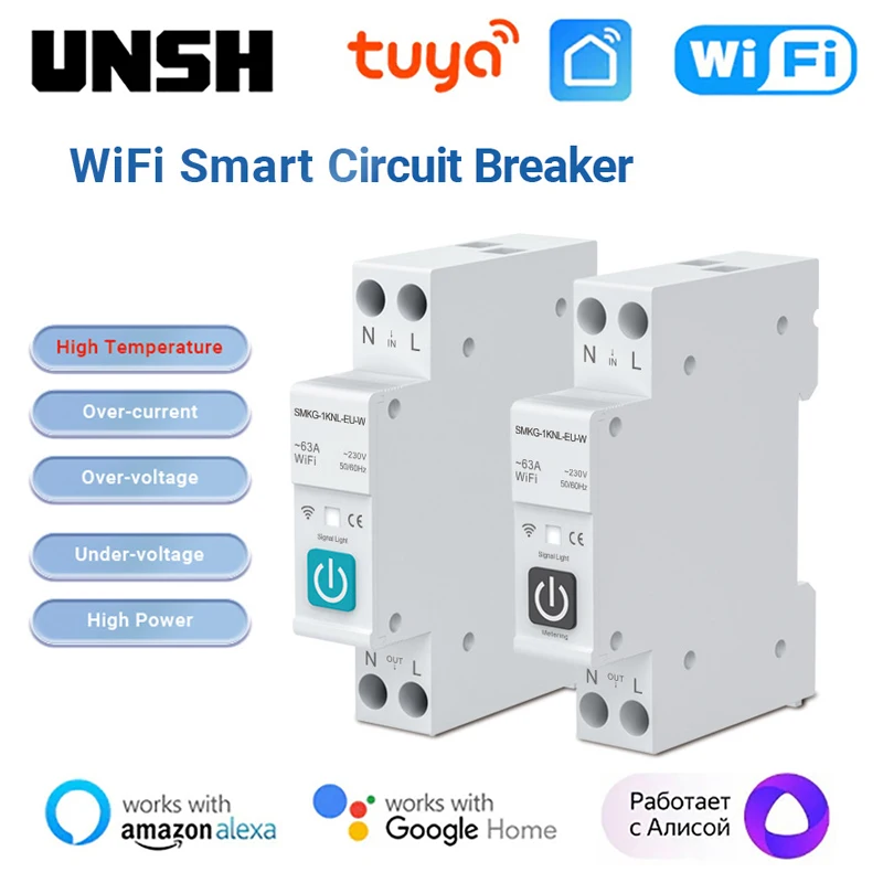 

Tuya WiFi Smart Circuit Breaker Switch With Power Metering 1P 63A DIN Rail Smart Life Control Switch Work With Alexa Google Home
