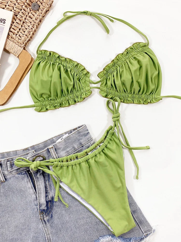 Купальник Vigorashely с лямкой на шее женское сексуальное бикини оборками 2022