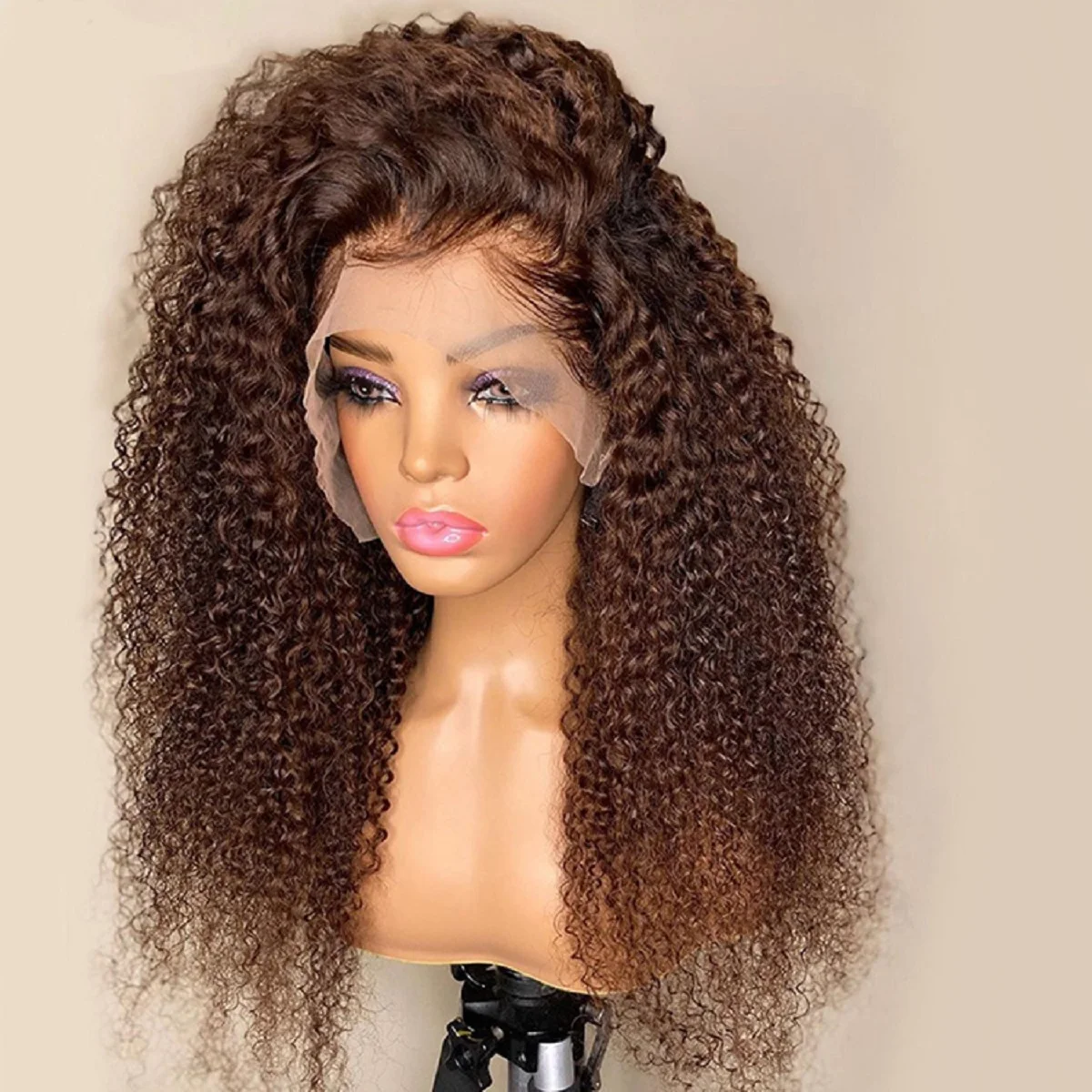 Dark Brown Kinky Curly 13x4 Lace Frontal Wigs Brazilian Remy Lace Front Human Hair Wigs Dark Brown 180% Density Full Curly Wigs