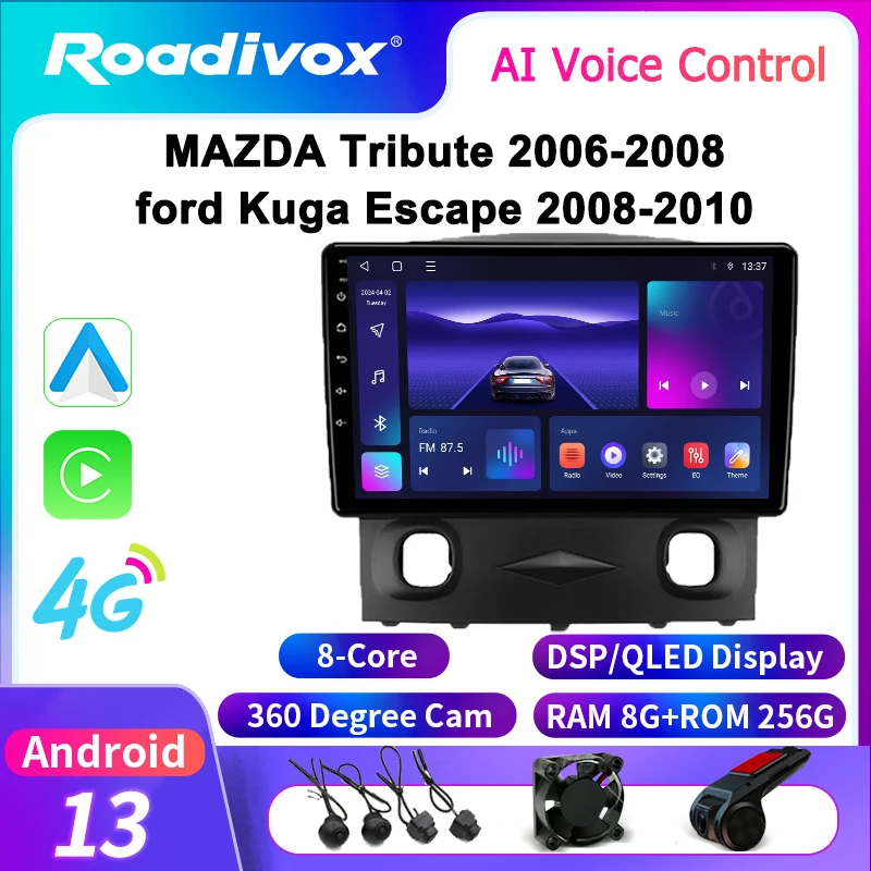 Автомобильное радио roadivox Android для MAZDA Tribute 2006-2008 Ford Kuga Escape 2008-2010 GPS-навигация видео