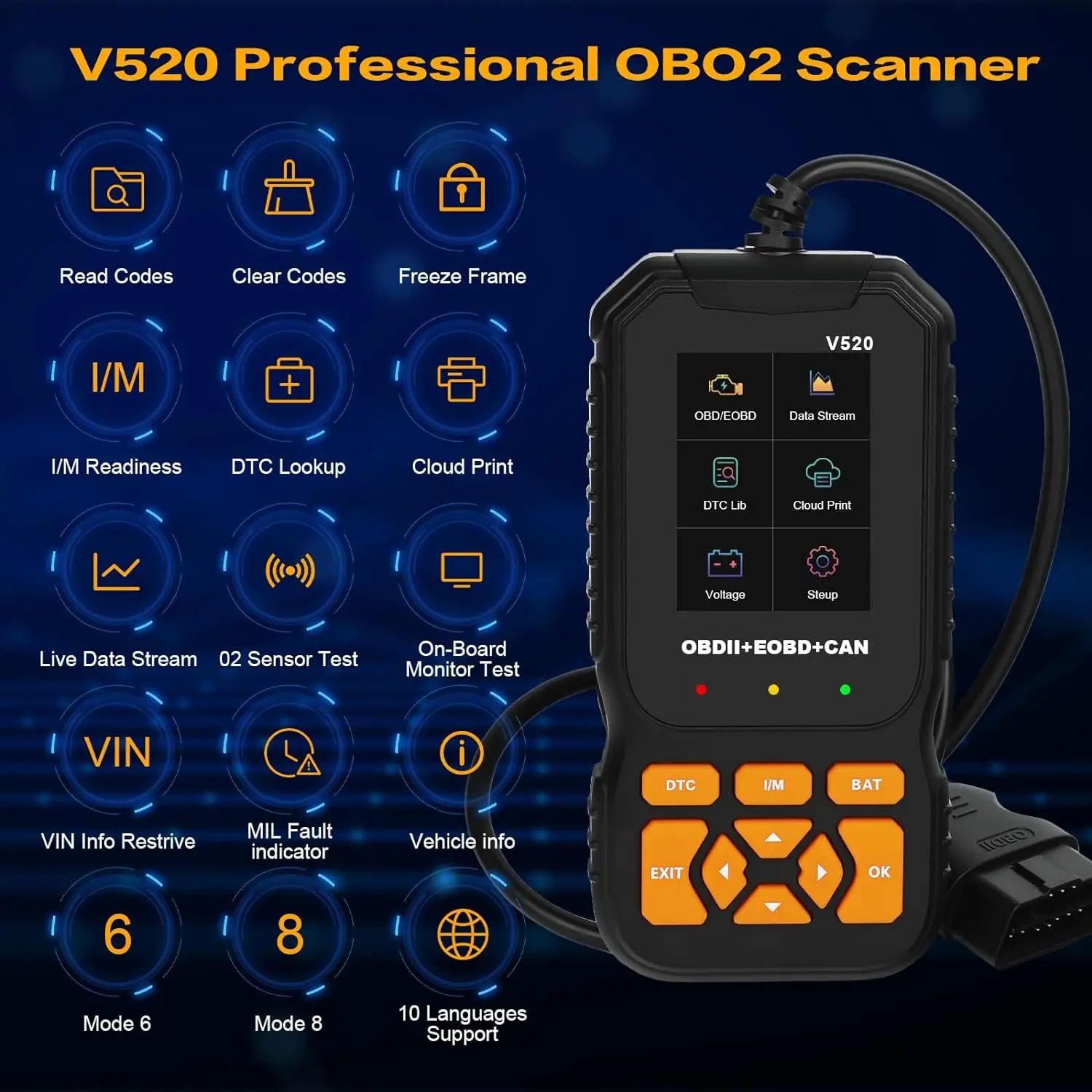 V520 Obd2 Сканер Универсальный Диагностический Инструмент Детектор Неисправностей
