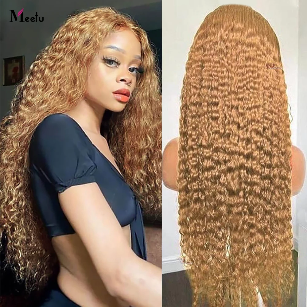 #27 Honey Blonde Lace Front Wig 30 Inch Kinky Curly Human Hair Wig 13x4 Colored Lace Front Human Hair Wigs For Women 250 Density