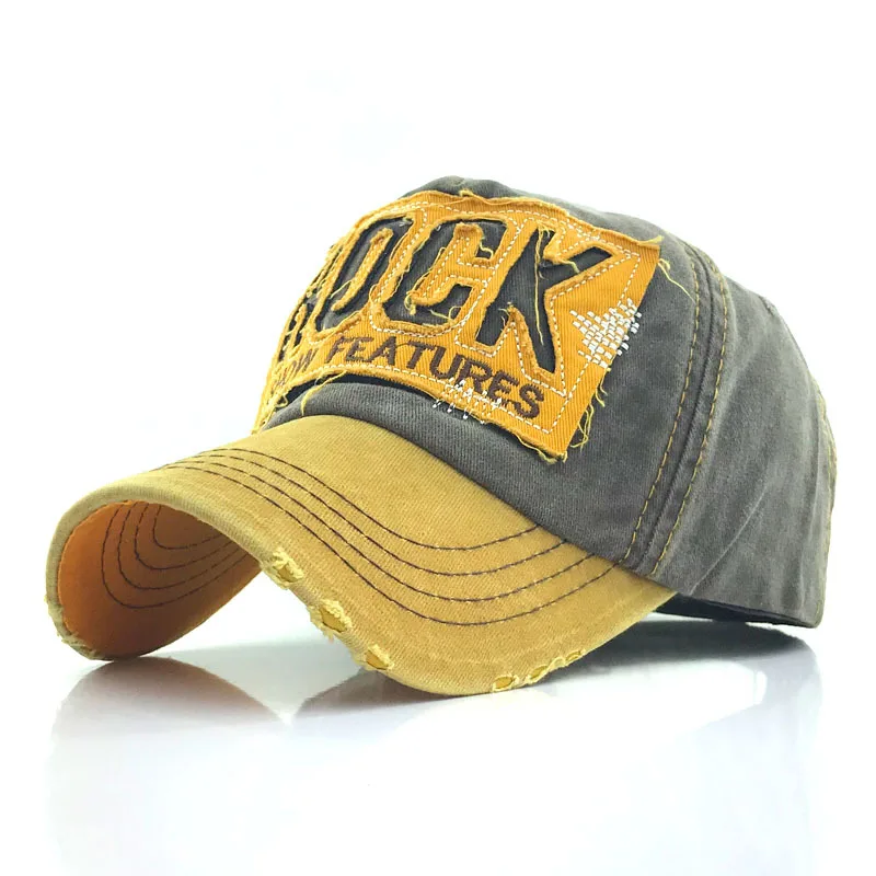 

Fashion Washed Cotton Peaked Rock Baseball Cap Letter Embroidery Sun Hat For Men and Women Frayed Old Snapback Cap Retro