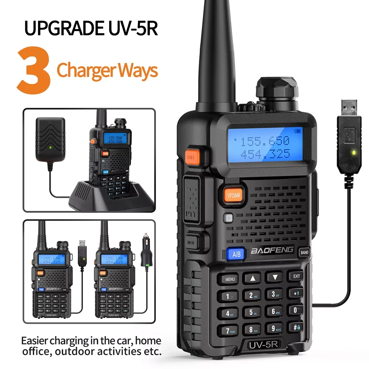 

UV-5R Двухдиапазонная улучшенная версия с USB-кабелем для прямой зарядки, мощная портативная рация дальнего действия для охоты