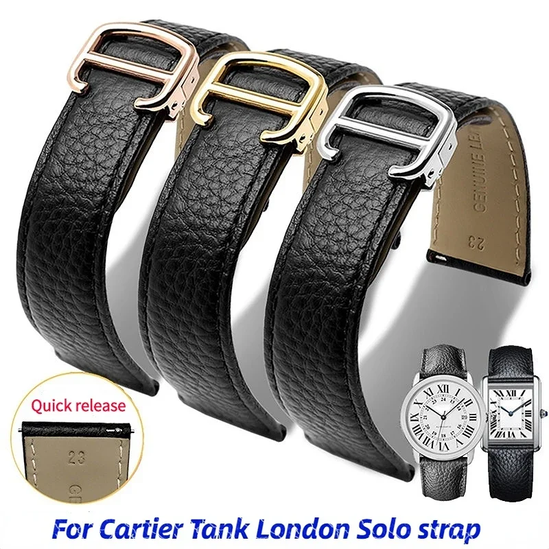 Фото Ремешок из натуральной кожи для Cartier Tank London Solo Lychee из текстурированной воловьей кожи, мужской и женский ремешок 17 20 22 23 24 25 мм №3