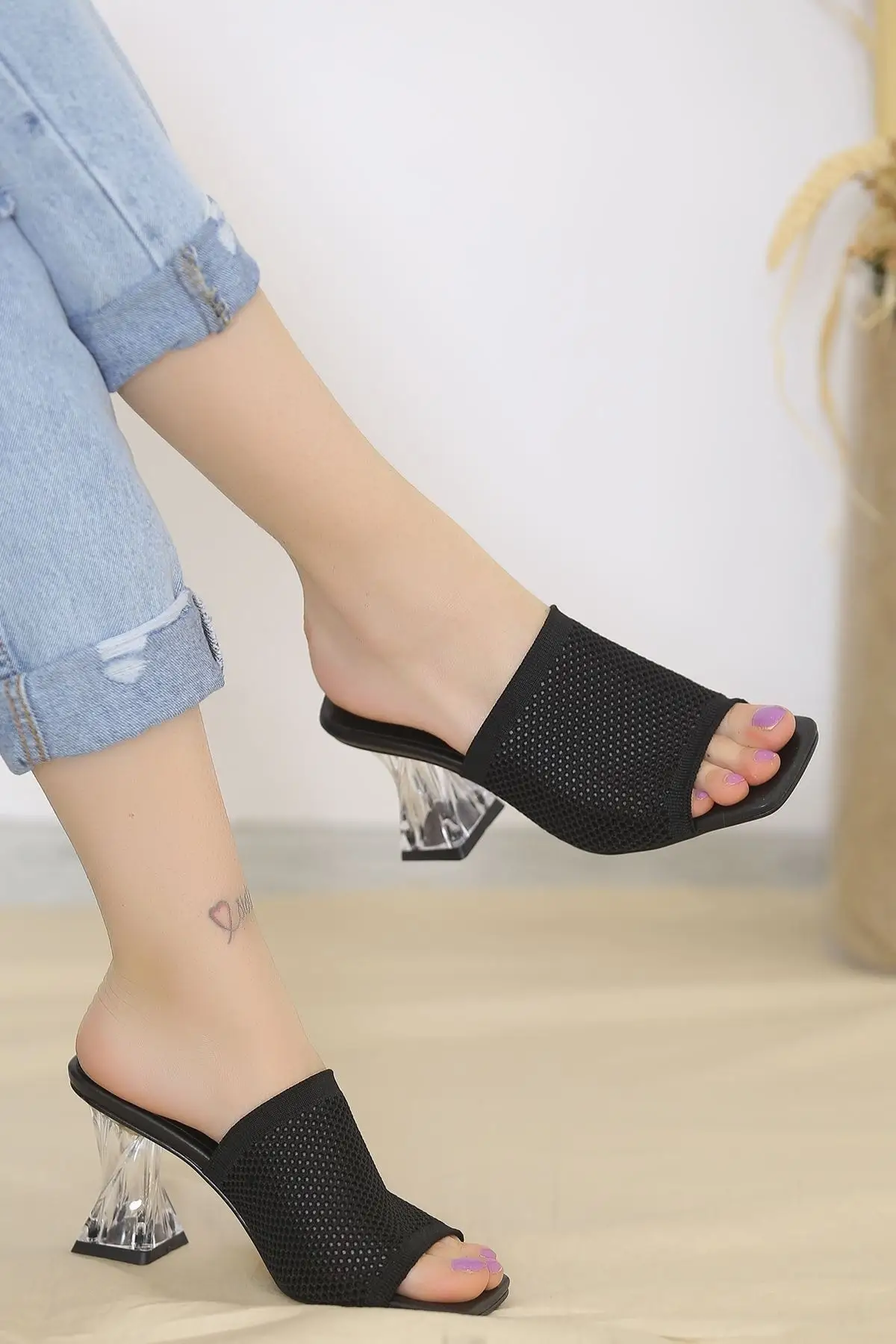 

7 Cm high heels slippers black-9147