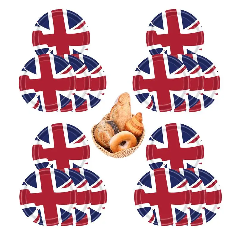 Union Jack Party Supplies Set With 16pcs Paper Plates Napkins Cups Dinnerware British Flag Kit Ornament For Sporting Event