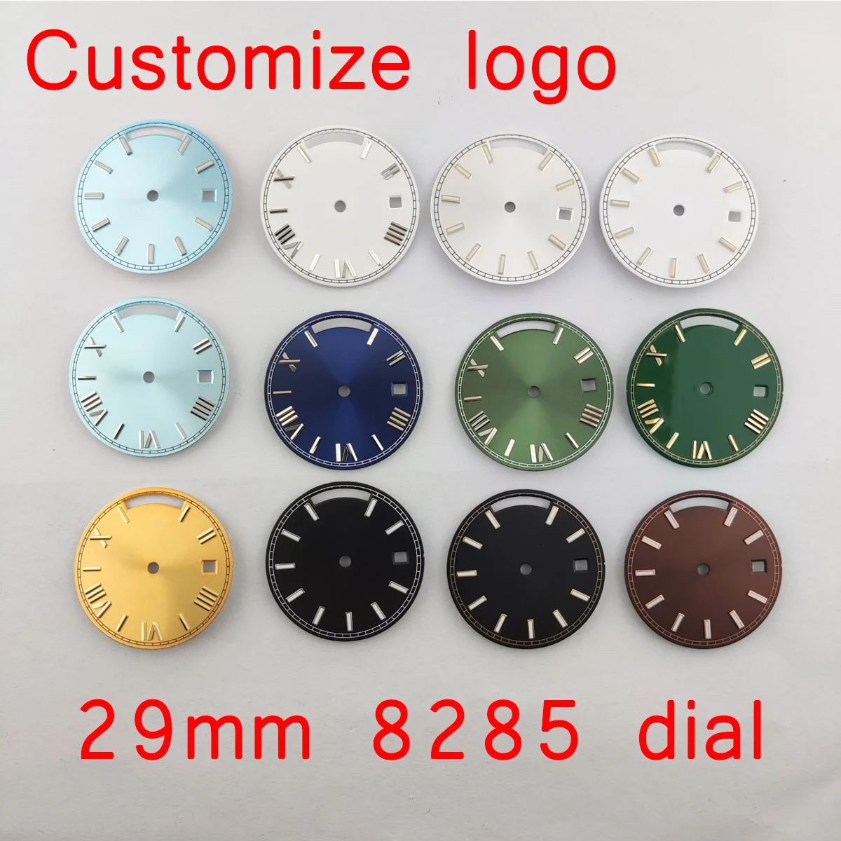 

29mm dial fit miyota8285 movement 8285 dial dual calendar watch dial black white blue Luminous date dial