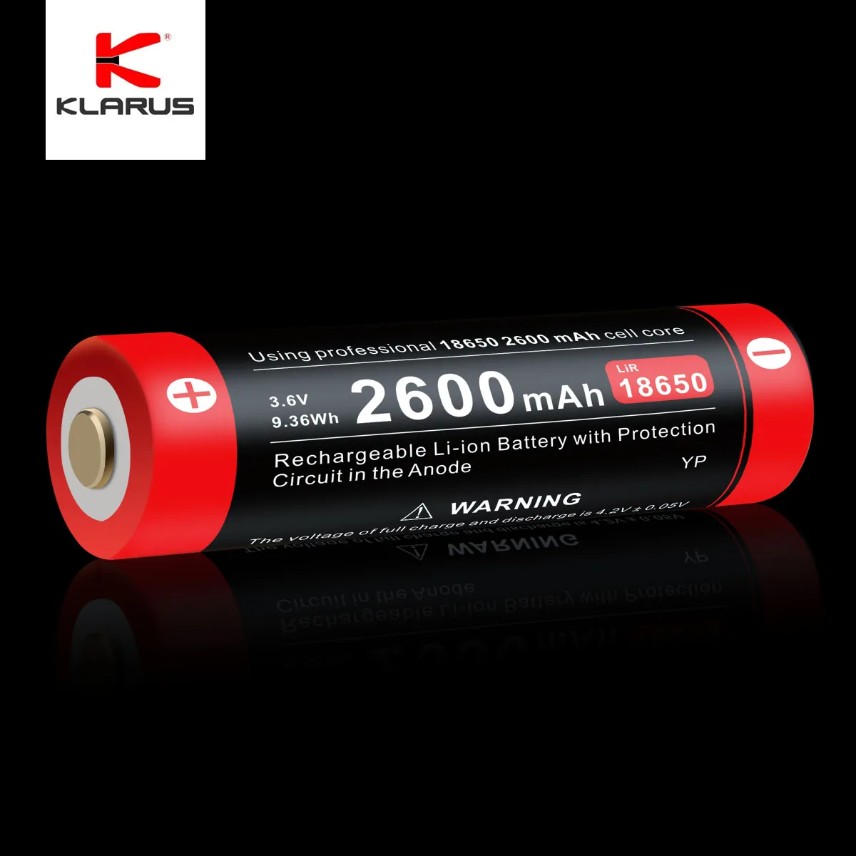 Klarus Original Flashlight Battery, LiR 18650 2600mAh 3 7V, Micro-USB Chaging port, for XT11S/XT2C-FR/XT11R/ EP9/EP10/EP11/HL1