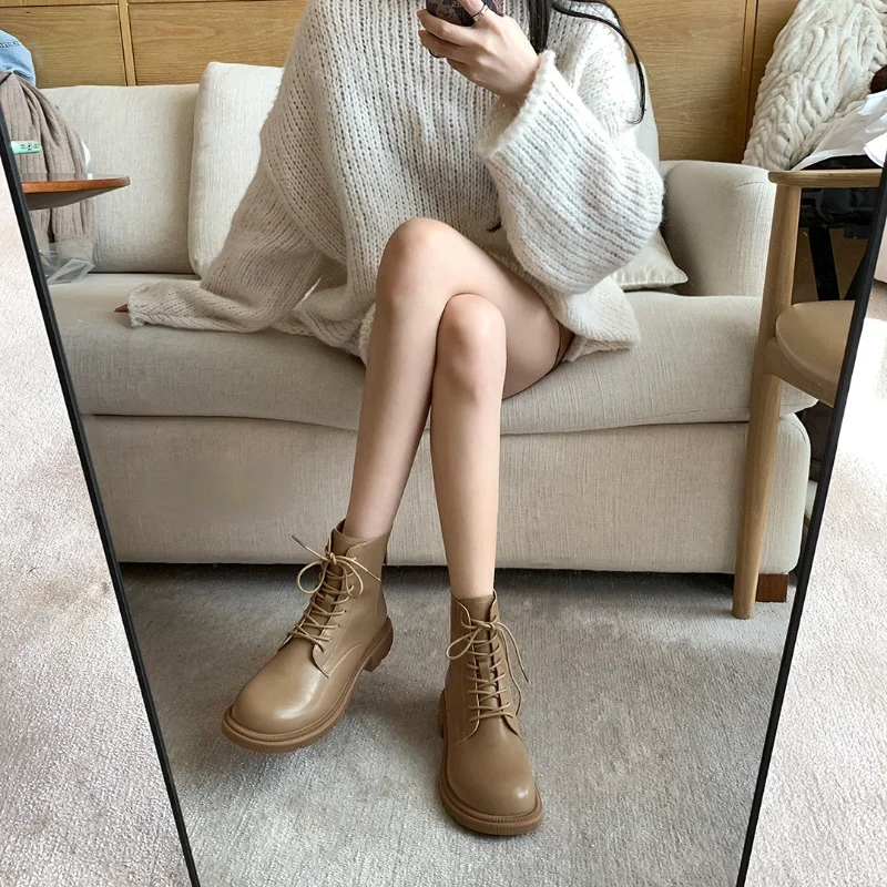 2023 Autumn and Winter New Martin Boots Thick Soles Thick Heels Women's Shoes Fashion Lace Up Short Boots Women