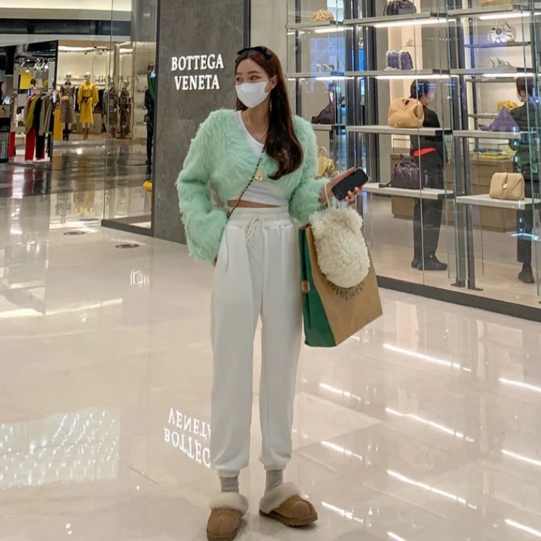 Милый однотонный короткий кардиган с V-образным вырезом корейский шикарный