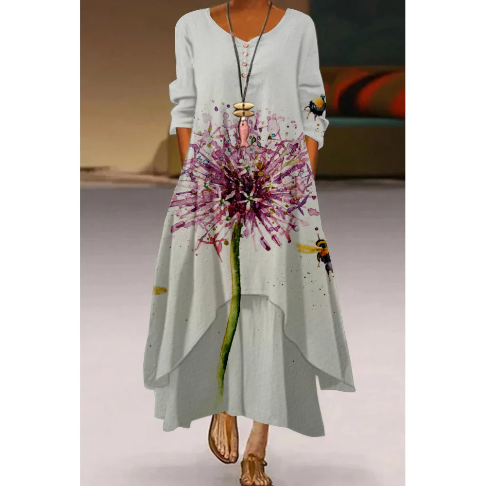 

New Fashion Atmospheric Floral Women's Summer Floral Bohemian Dress and Ankle Long Skirt Streetwear Elegant Hot Sale