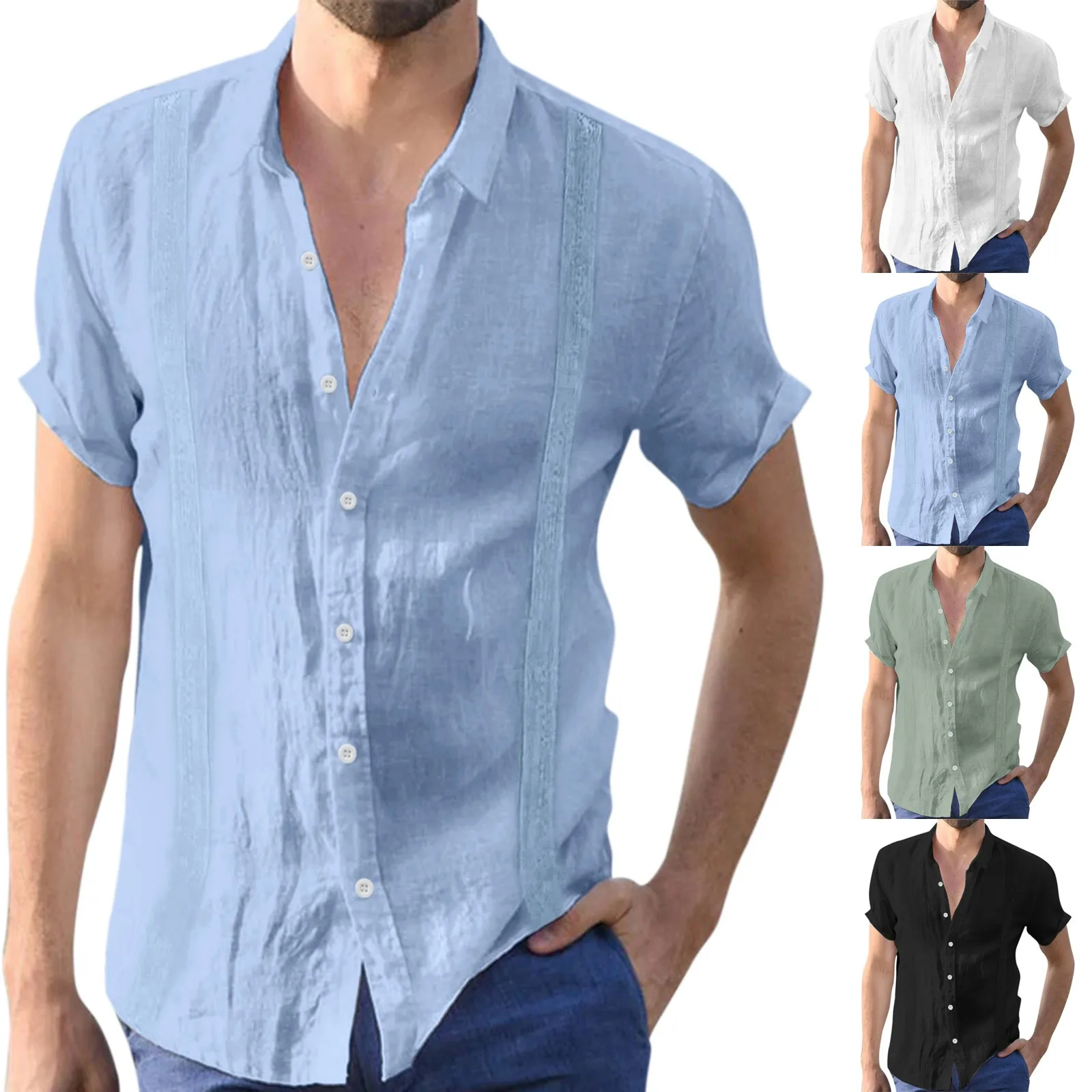 

Mens Colored T Shirts Turn-Down Sleeve Men's Solid Short Shirts Shirt Collar Embroidery Casual Edge Men Shirts Sleeve Romper