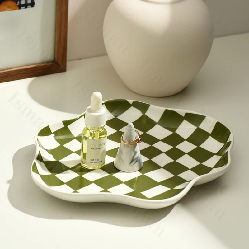 

Nordic Ceramic Tray Creative Black White Checkerboard Jewelry Storage Trays Decorative Dessert Dishes Plate Home Decoration